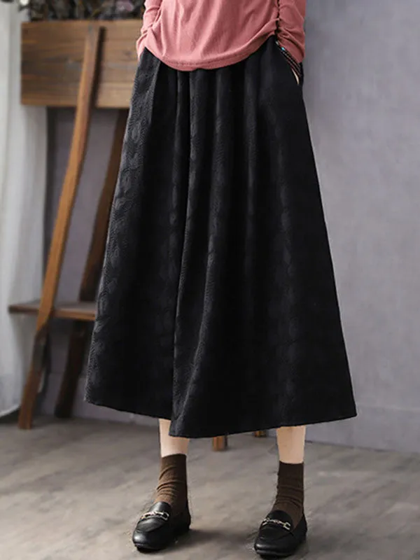 Jacquard Solid Color A-Line Loose Skirts Bottoms