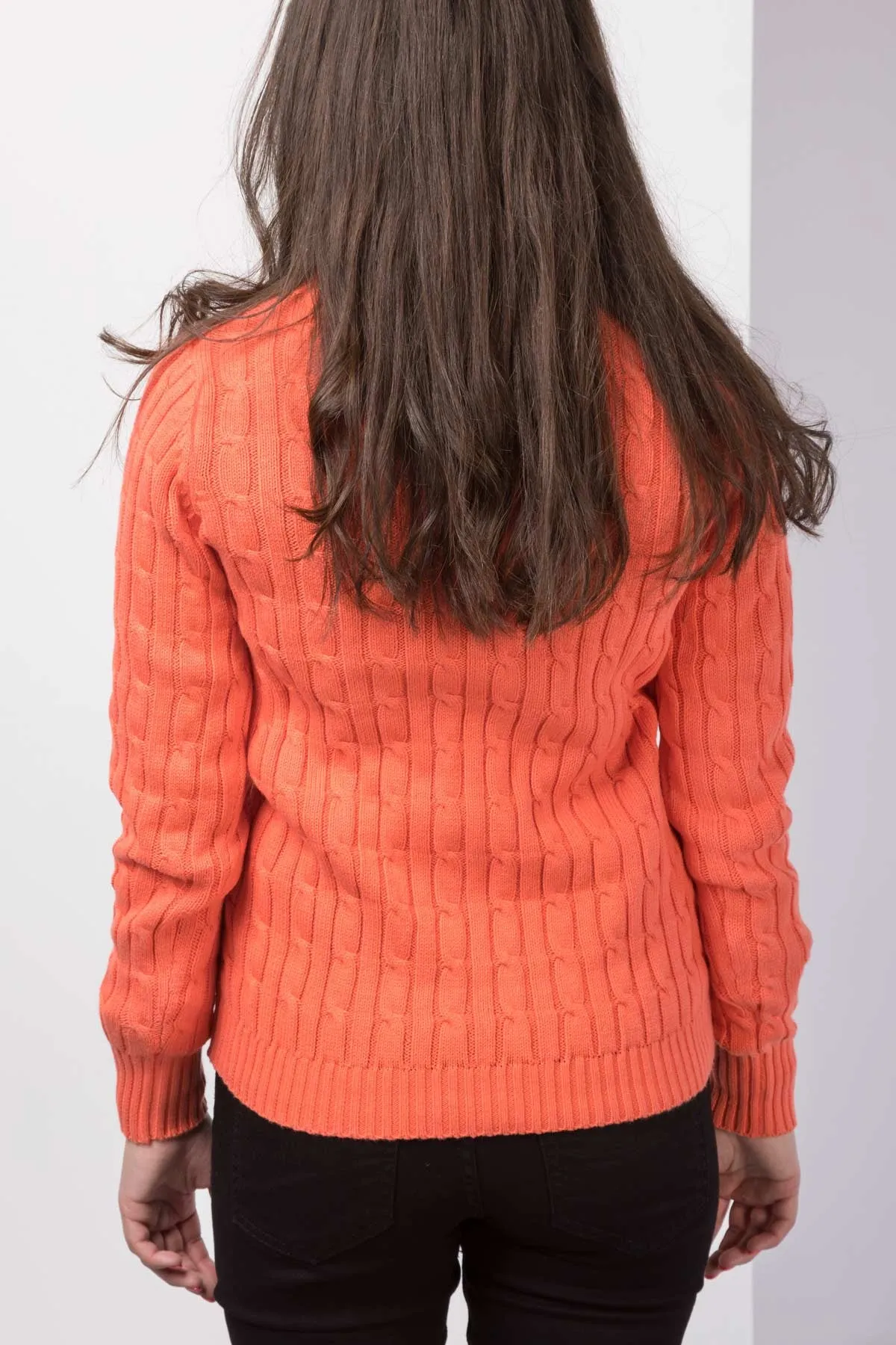 Ladies Cable Knit V Neck Jumper