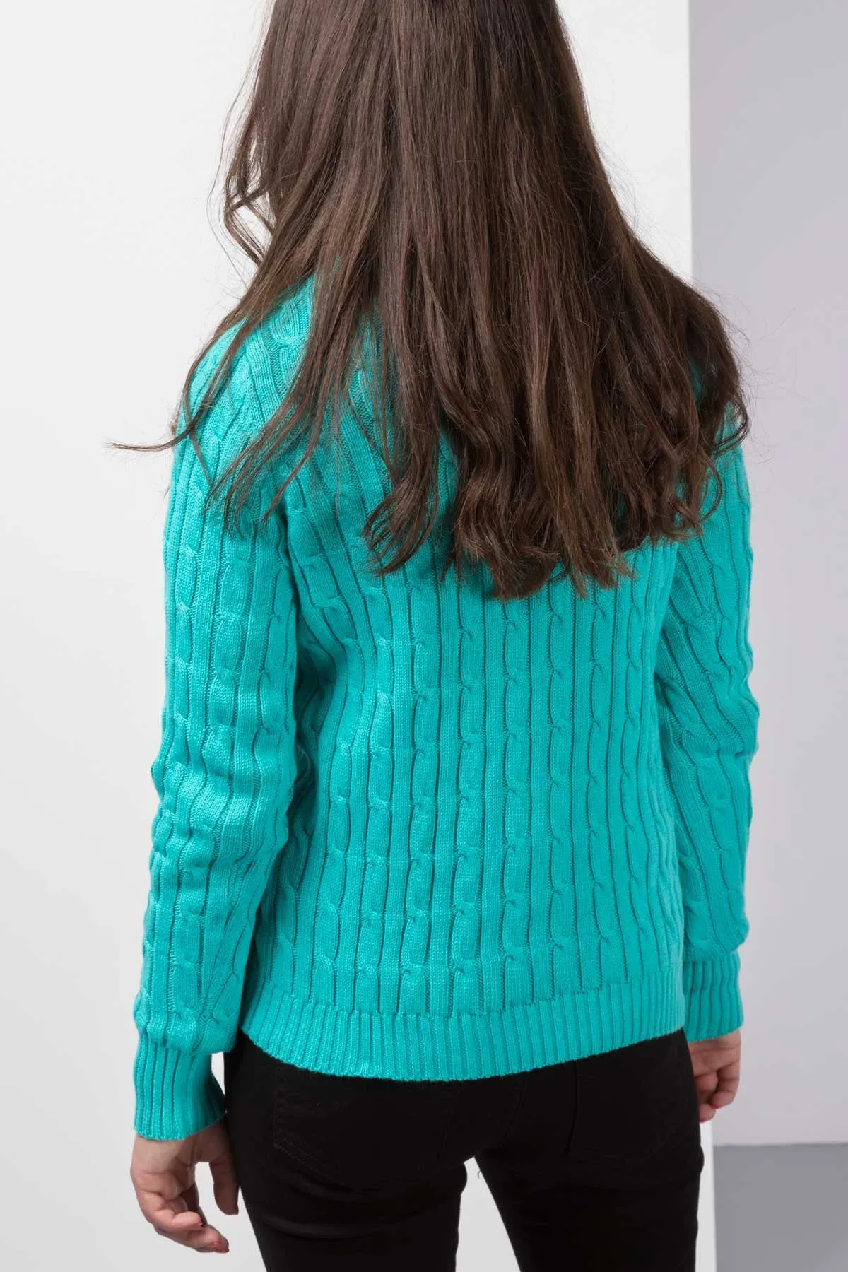 Ladies Cable Knit V Neck Jumper