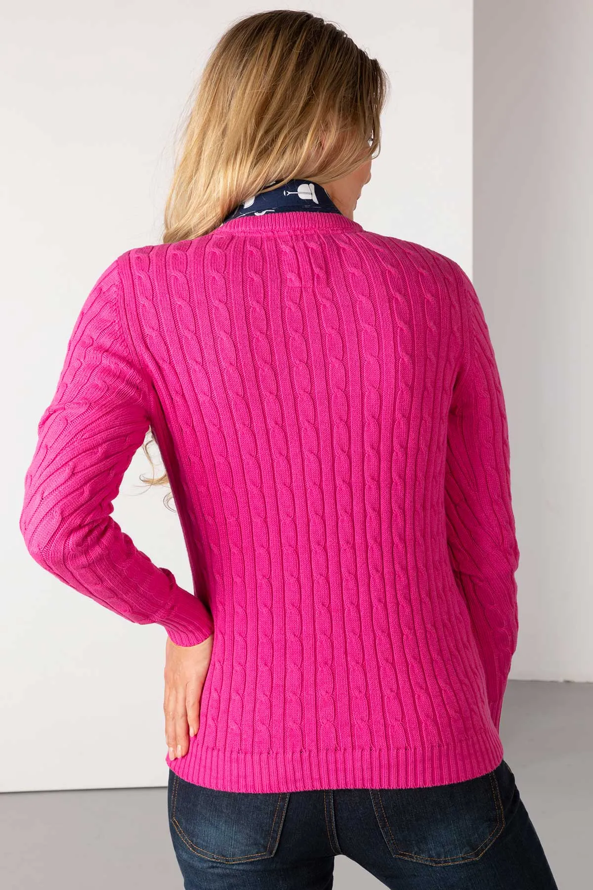 Ladies V Neck Cable Knit Jumper - Emma