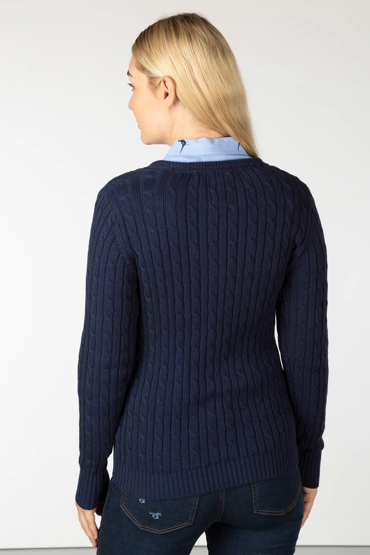 Ladies V Neck Cable Knit Jumper - Emma