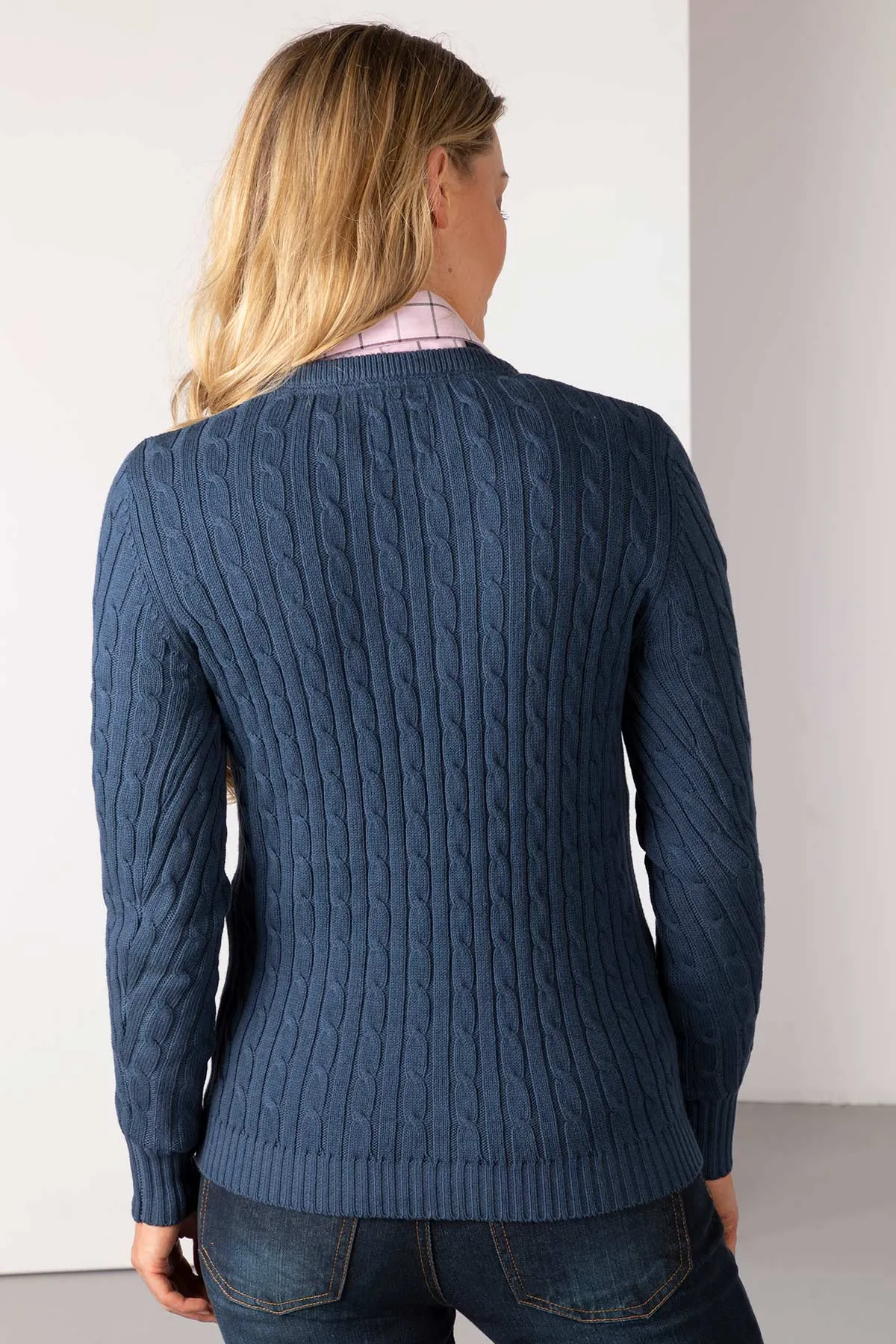 Ladies V Neck Cable Knit Jumper - Emma