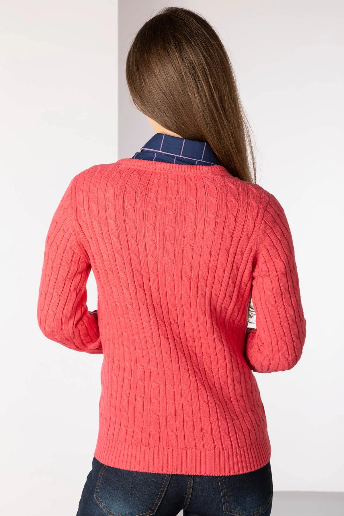 Ladies V Neck Cable Knit Jumper - Emma