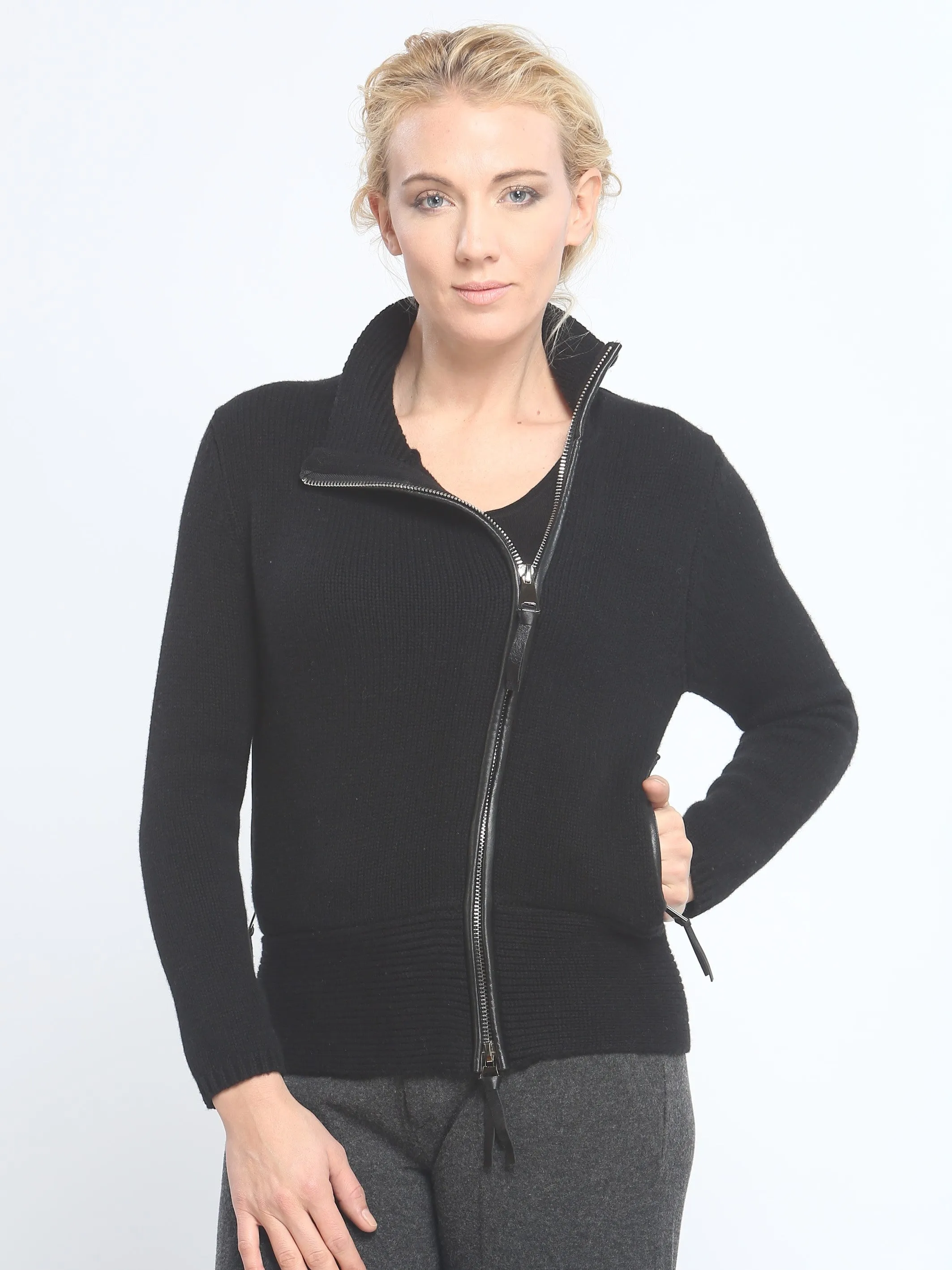 Leather Piping Zipped Jacket