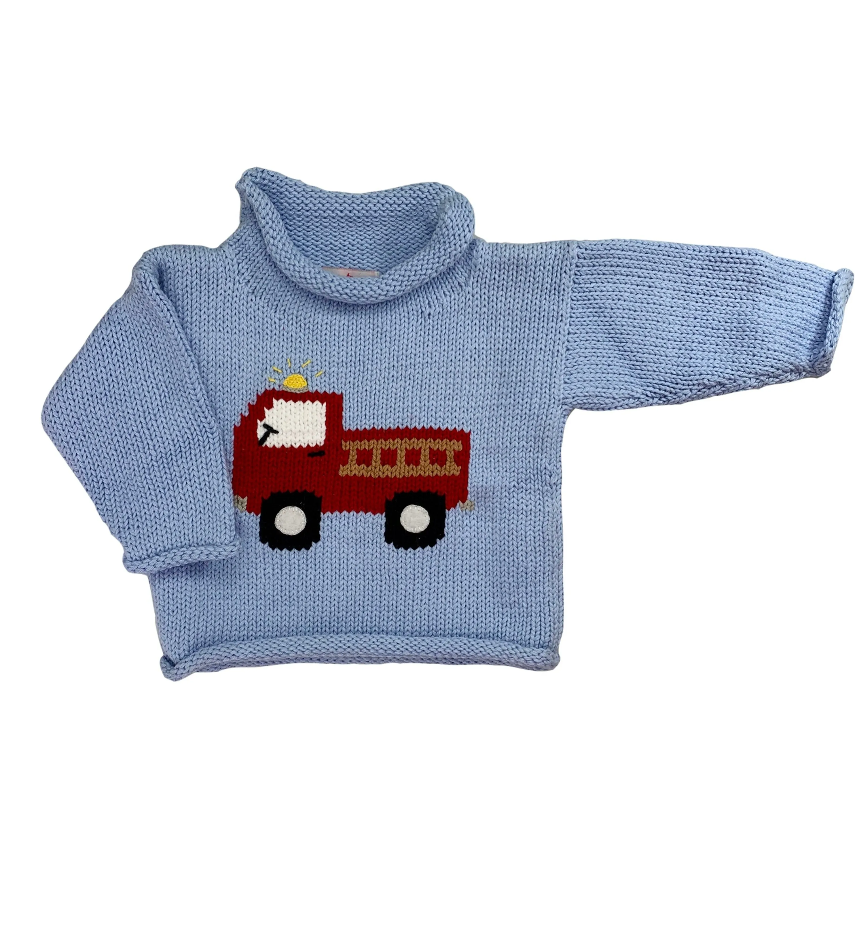 Light Blue Firetruck Roll Neck Sweater