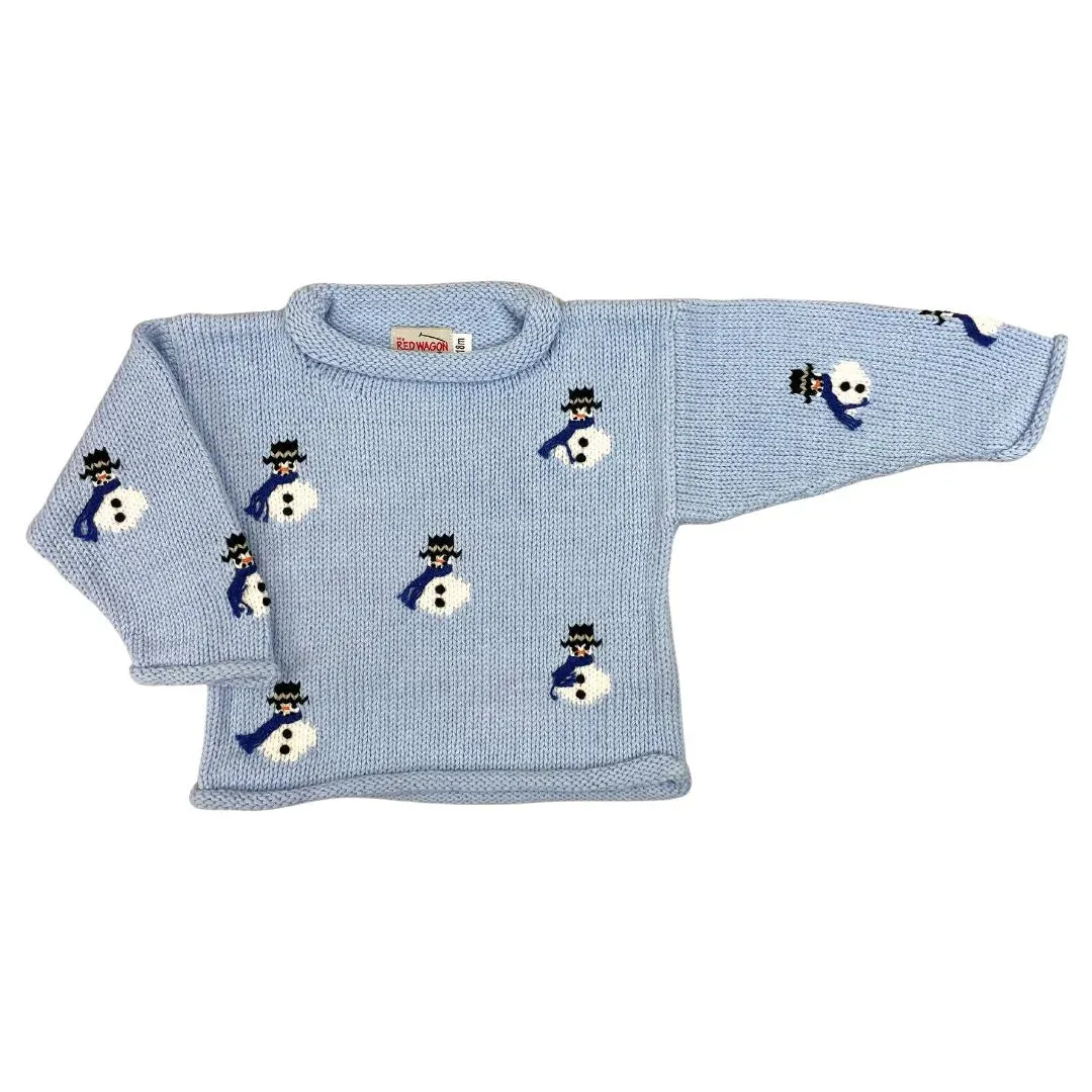 Light Blue Snowmen Roll Neck Sweater