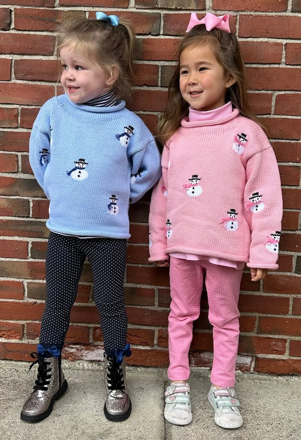 Light Pink Snowmen Roll Neck Sweater