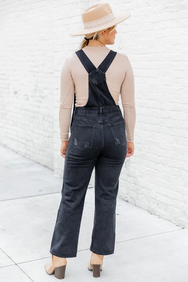 Light Up Your Life Black Distressed Straight Leg Overalls