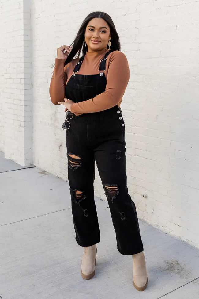 Light Up Your Life Black Distressed Straight Leg Overalls