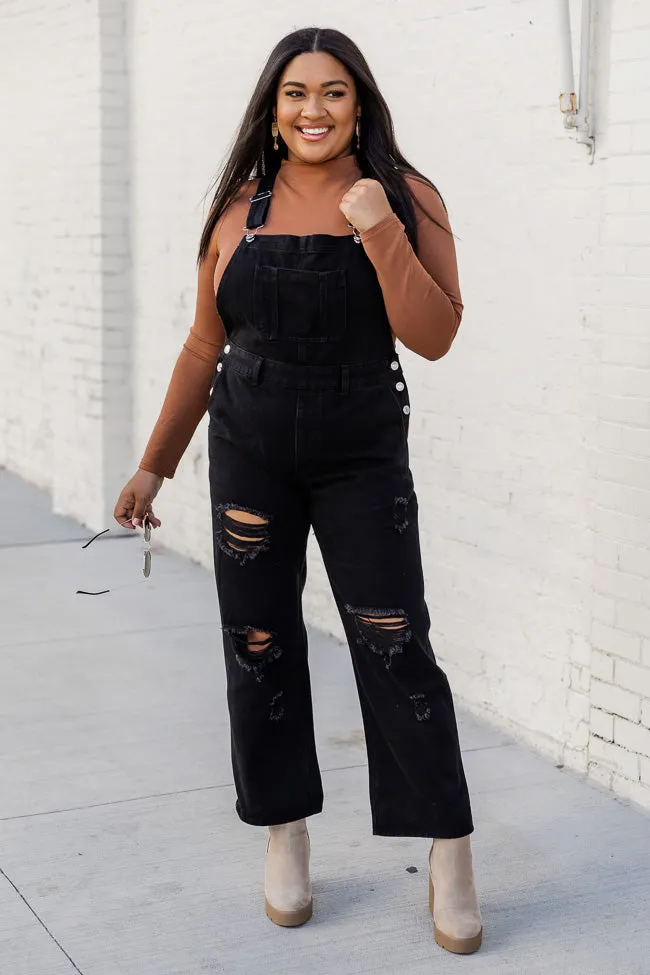 Light Up Your Life Black Distressed Straight Leg Overalls