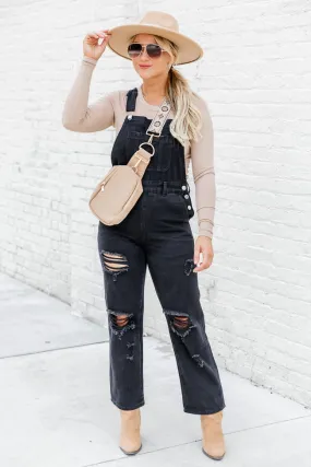 Light Up Your Life Black Distressed Straight Leg Overalls