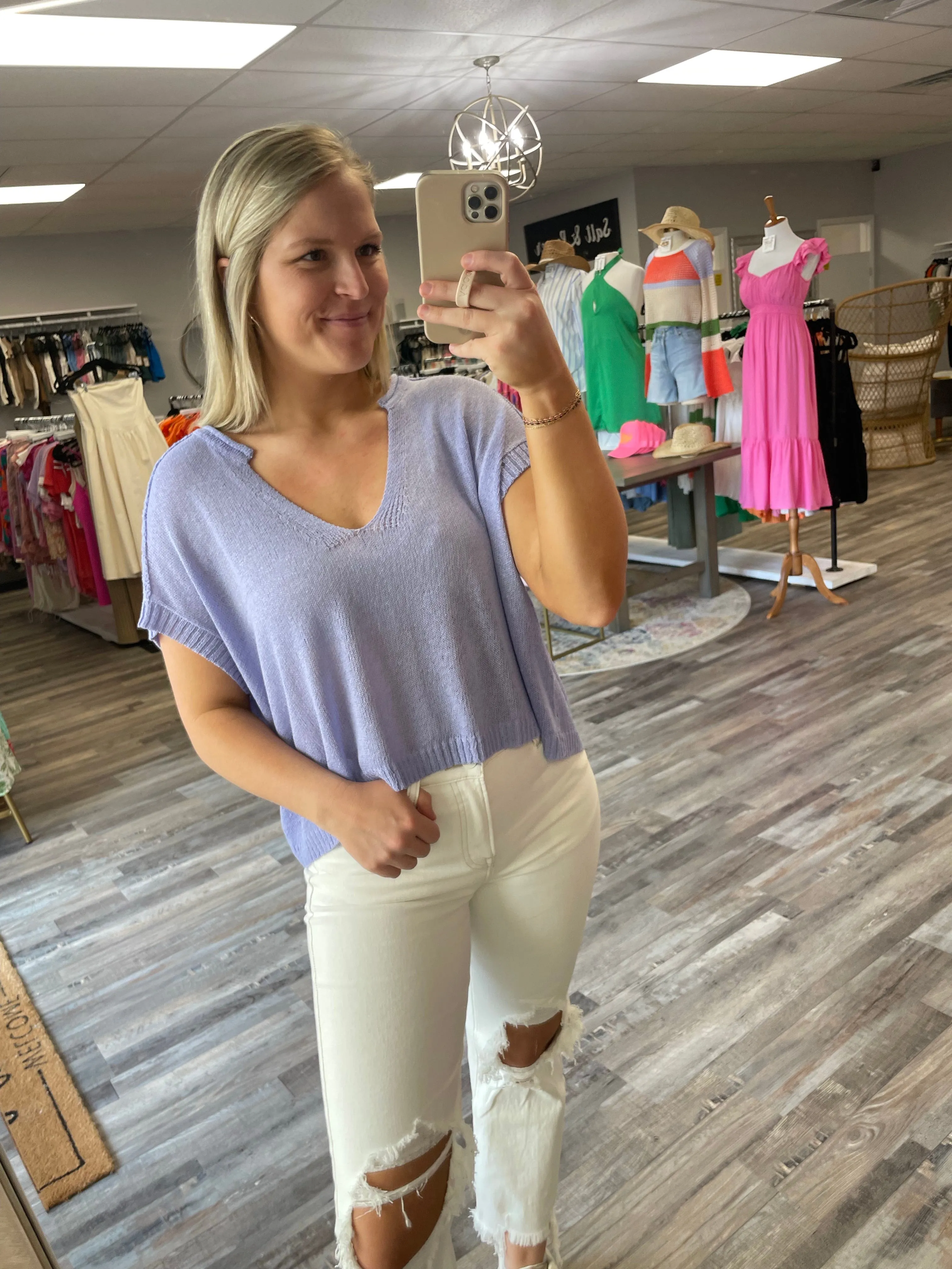 Lightweight V-Neck Knit Top - Periwinkle