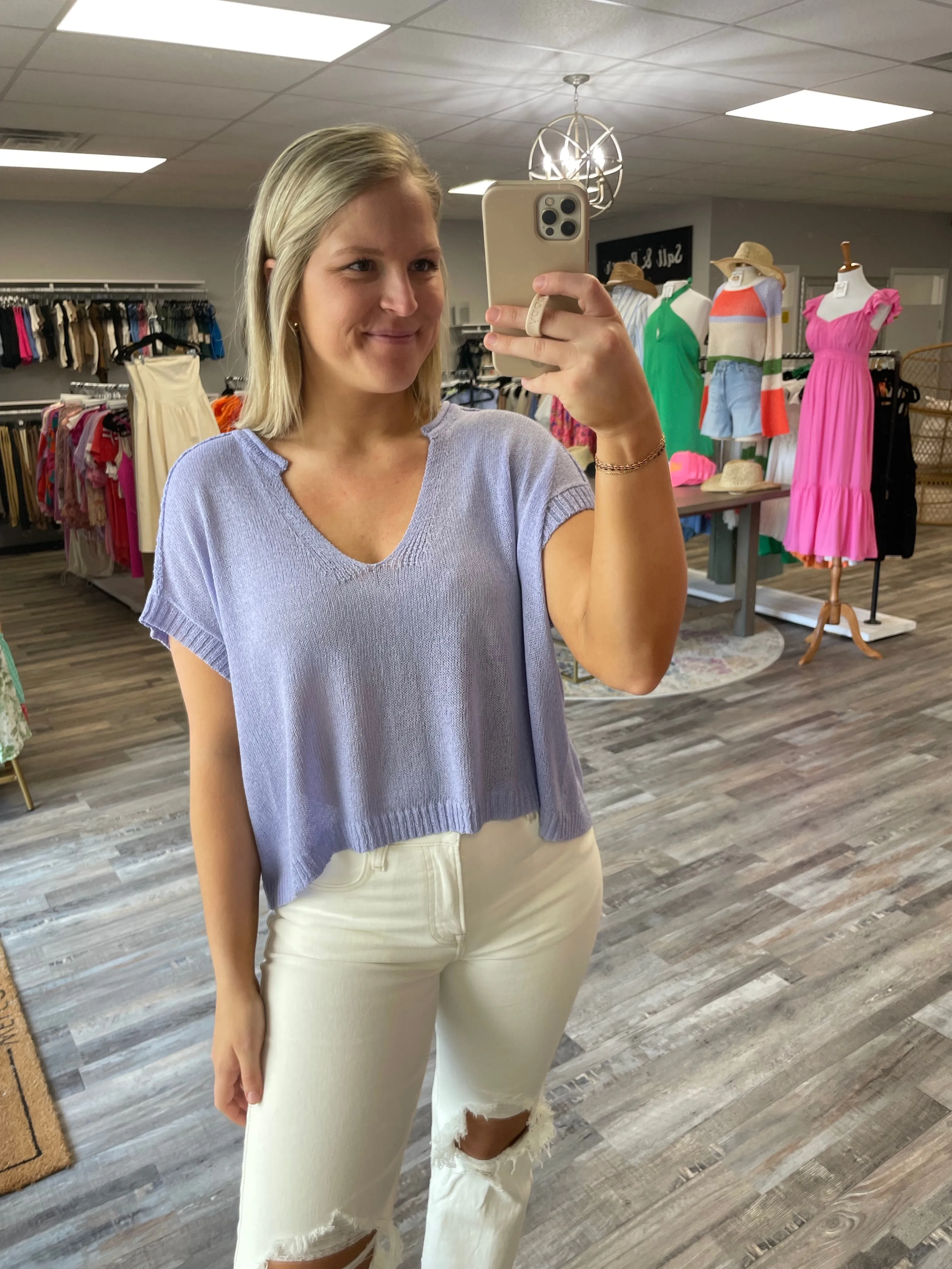 Lightweight V-Neck Knit Top - Periwinkle