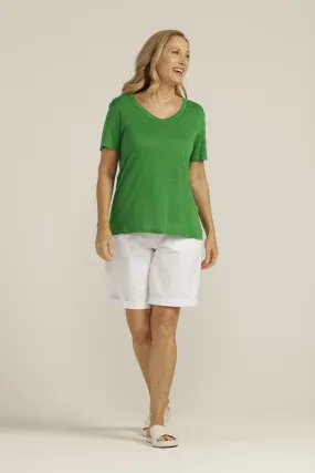 Linen V Neck Tee Green