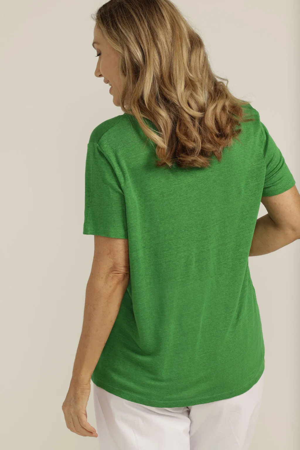 Linen V Neck Tee Green