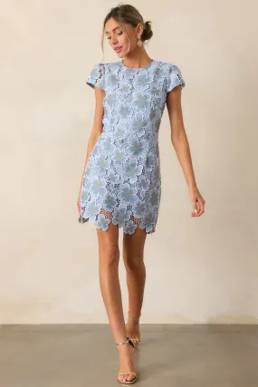 Little Moments Sky Blue Floral Embroidered Mini Dress