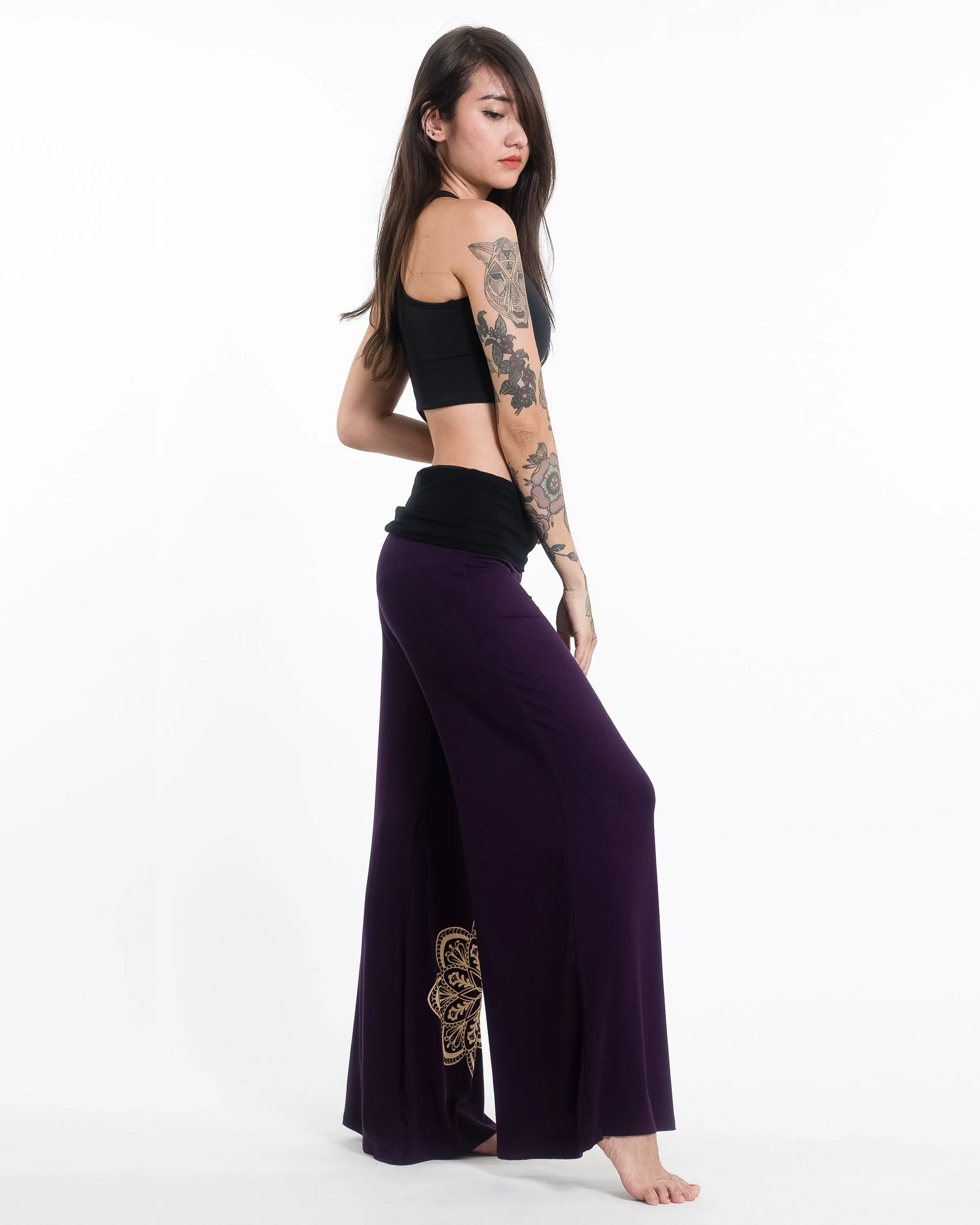 Mandala Spandex Wide Leg Palazzo Pants in Purple