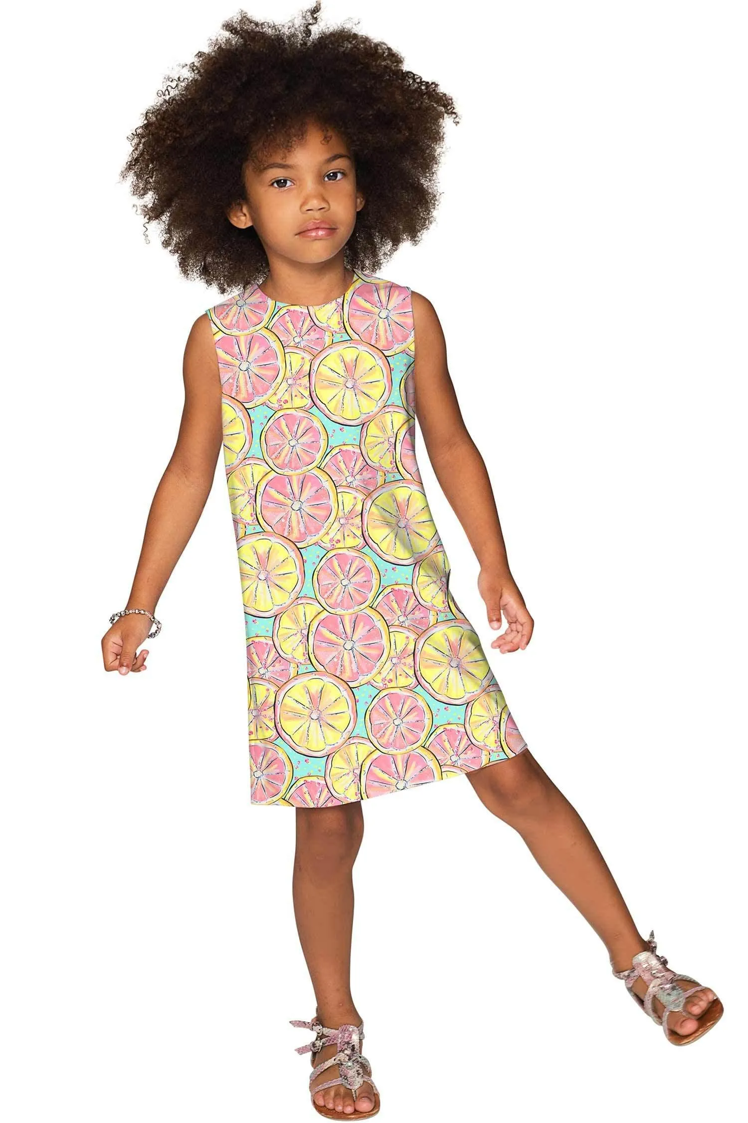 Marmalade Adele Pink Lemon Print Shift Summer Dress - Girls