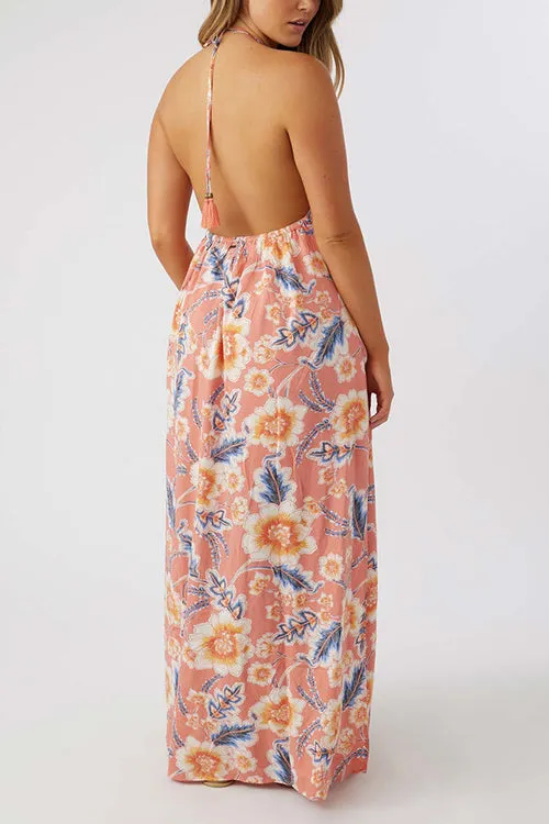 Multi Floral Print Halter Maxi Dress