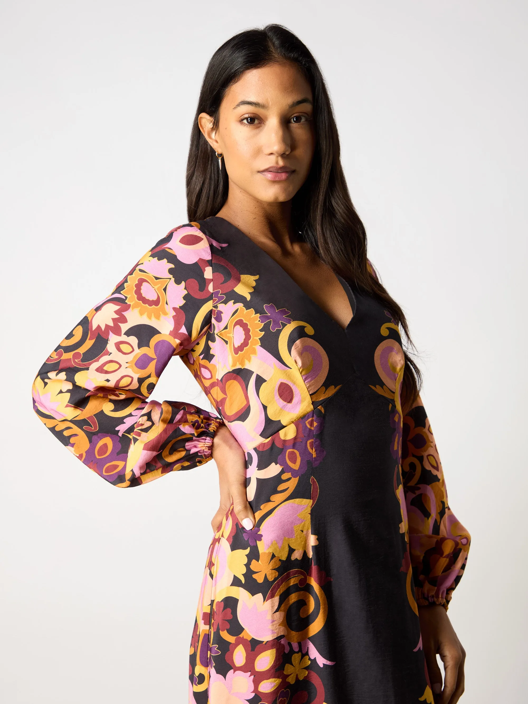 Multi Paisley Print Split Leg Dress