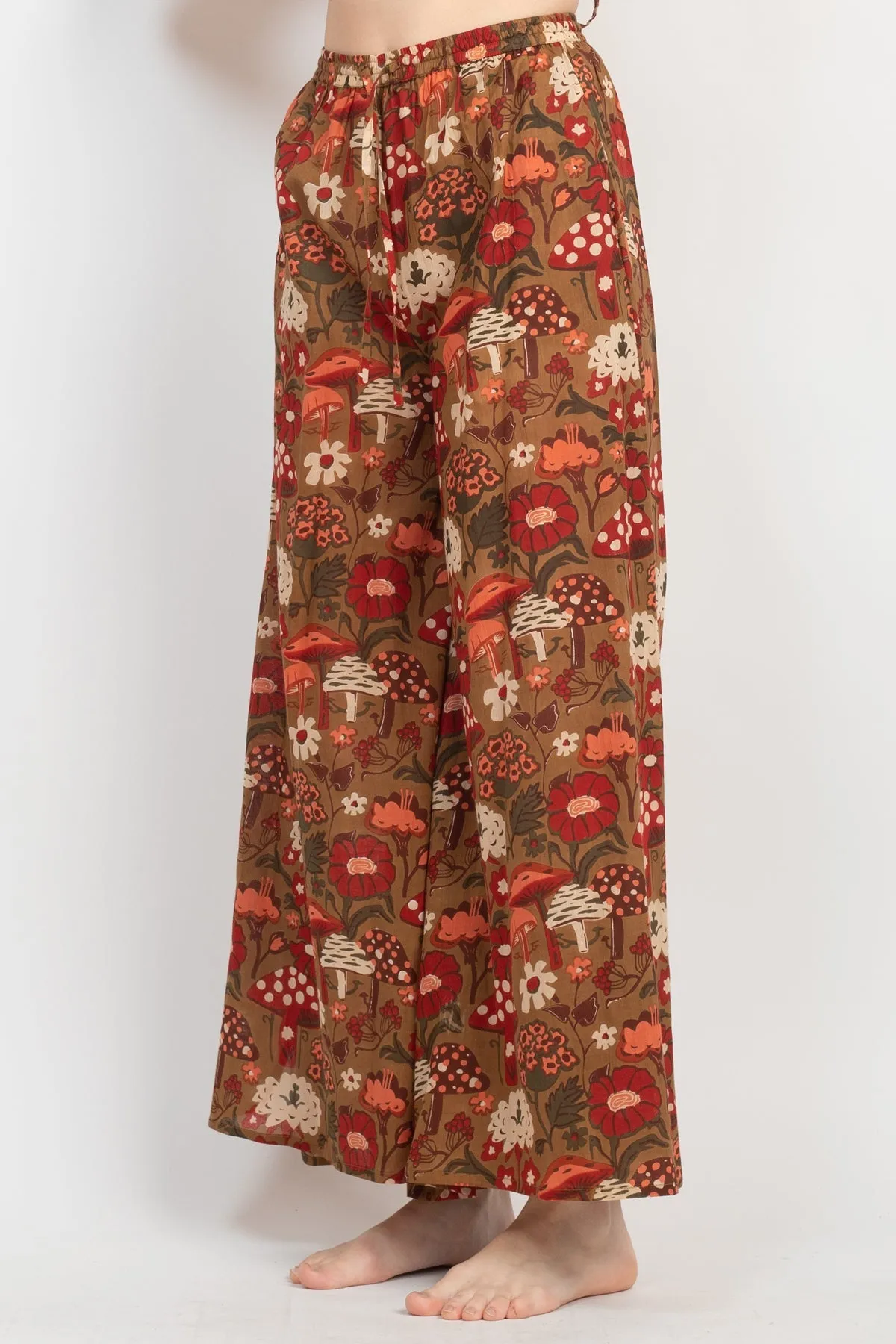 Mushroom Print Wide Leg Pants