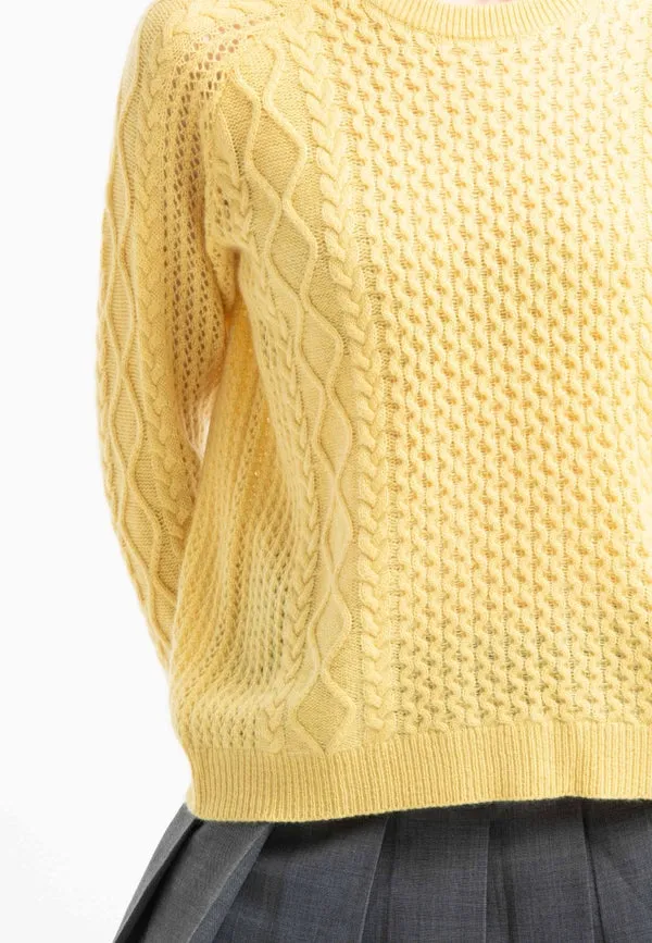 Nami 28 4-ply Twisted Round Neck Sweater in Yellow Cashmere