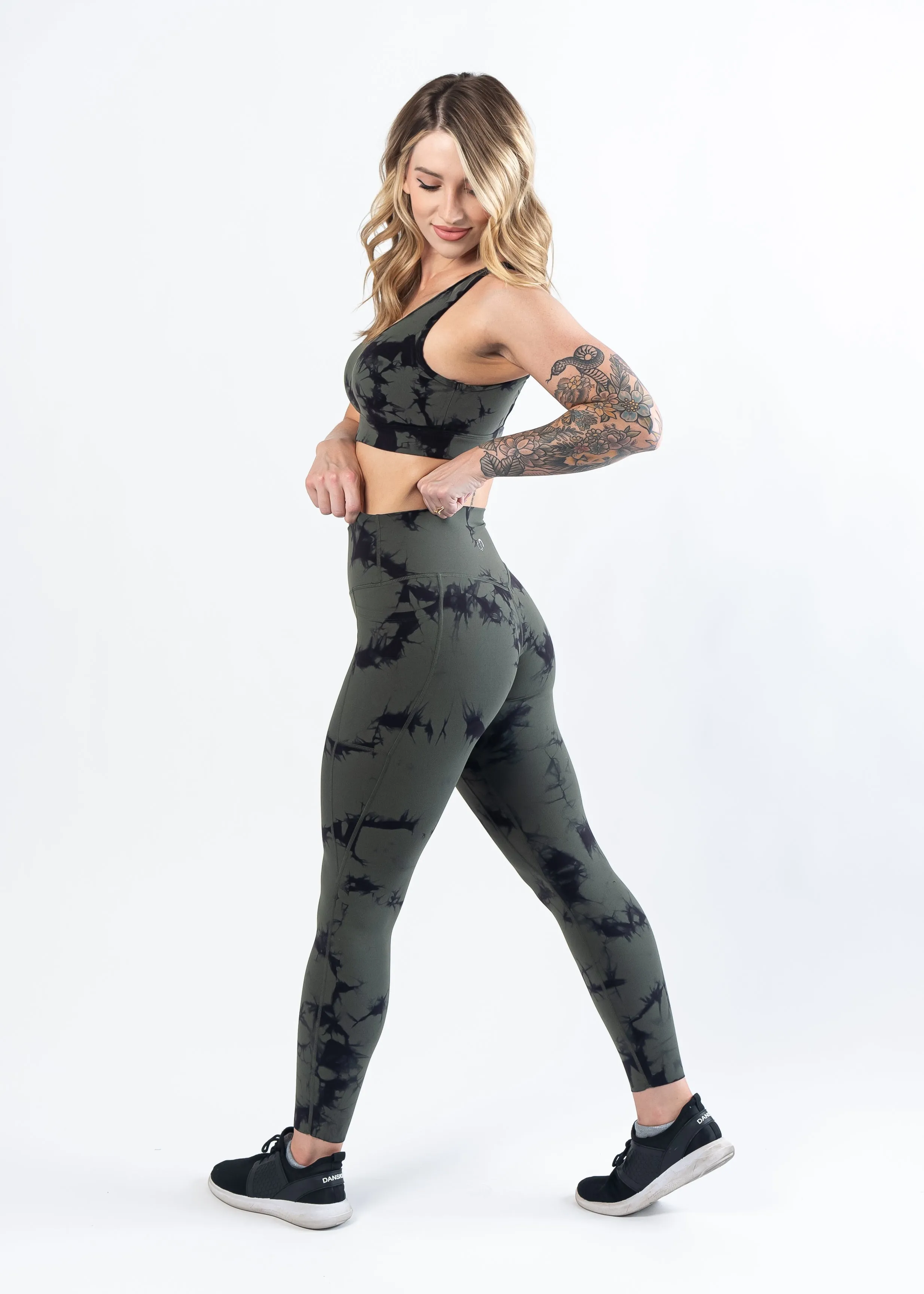 NKD Leggings With Pockets | Green & Black Marble