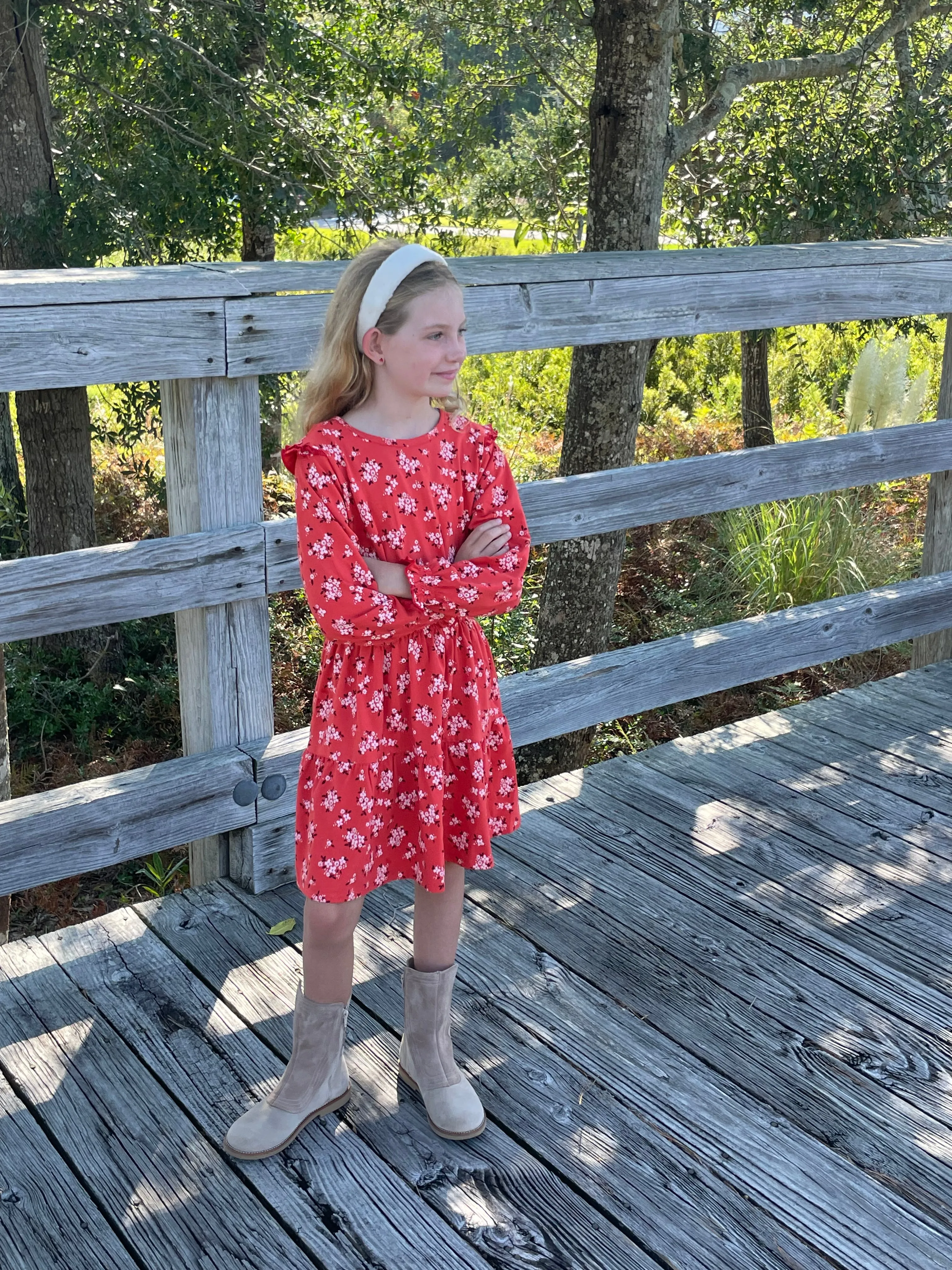 Orange Floral Knit L/S Dress