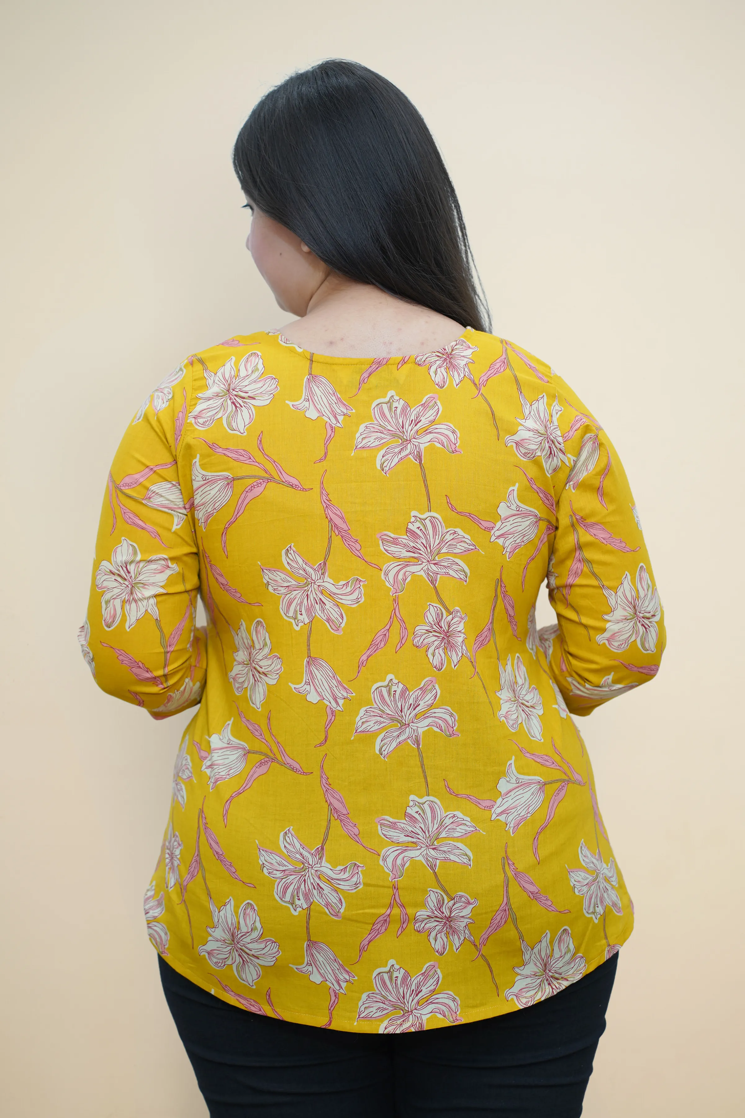 Pansy Yellow Floral Cotton Kurta