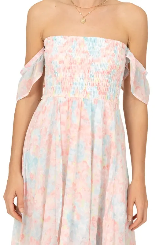 Pastel Floral Smocked Midi Dress