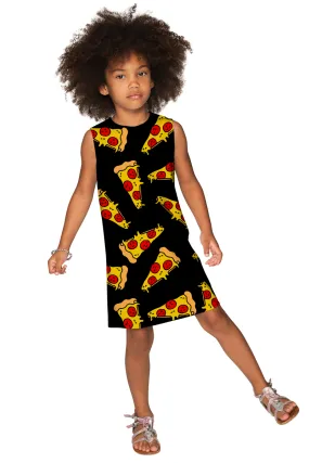 Pepperoni Adele Black Pizza Print Cute Trendy Shift Dress - Girls