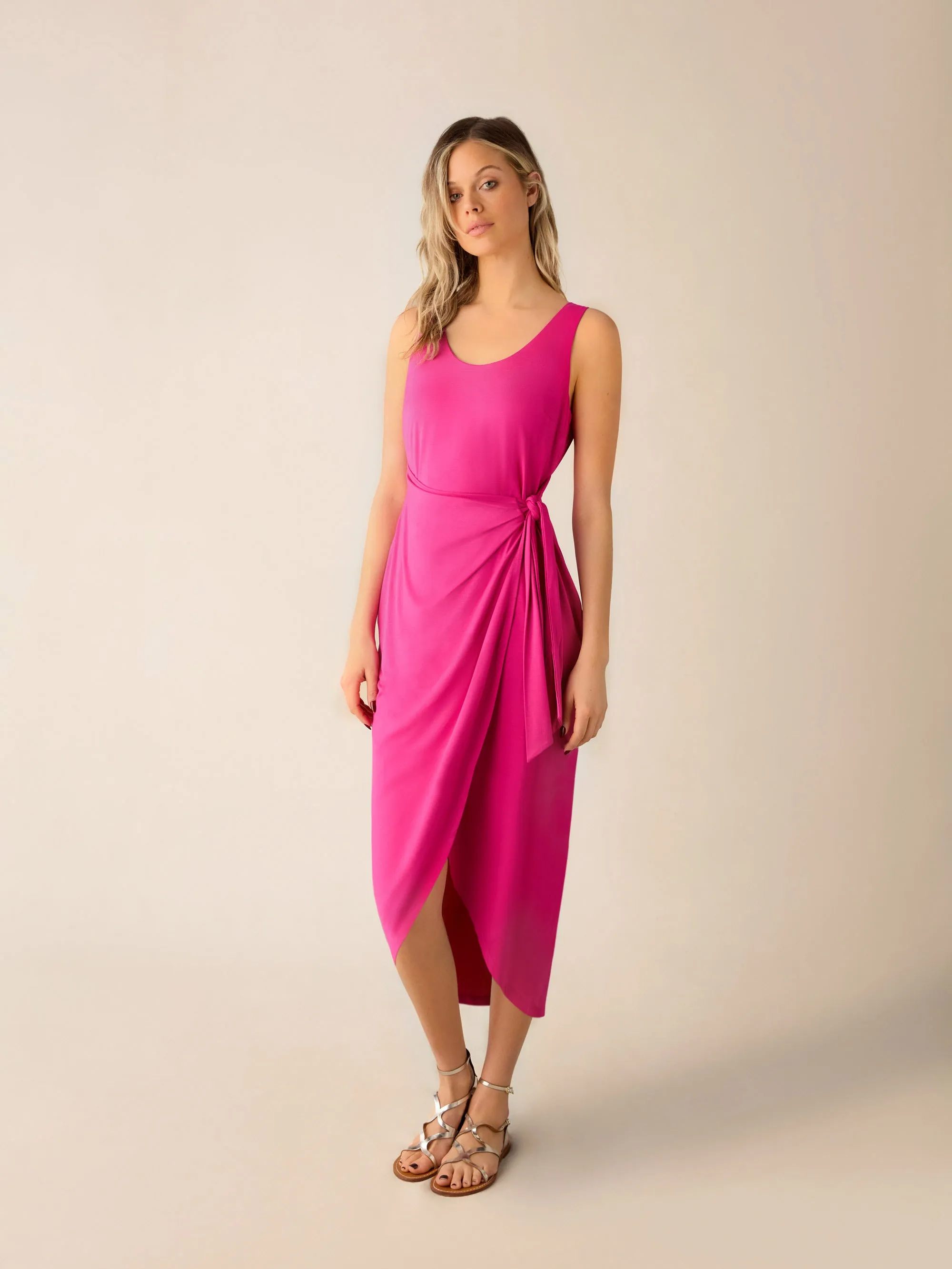 Pink Jersey Tie Waist Dress