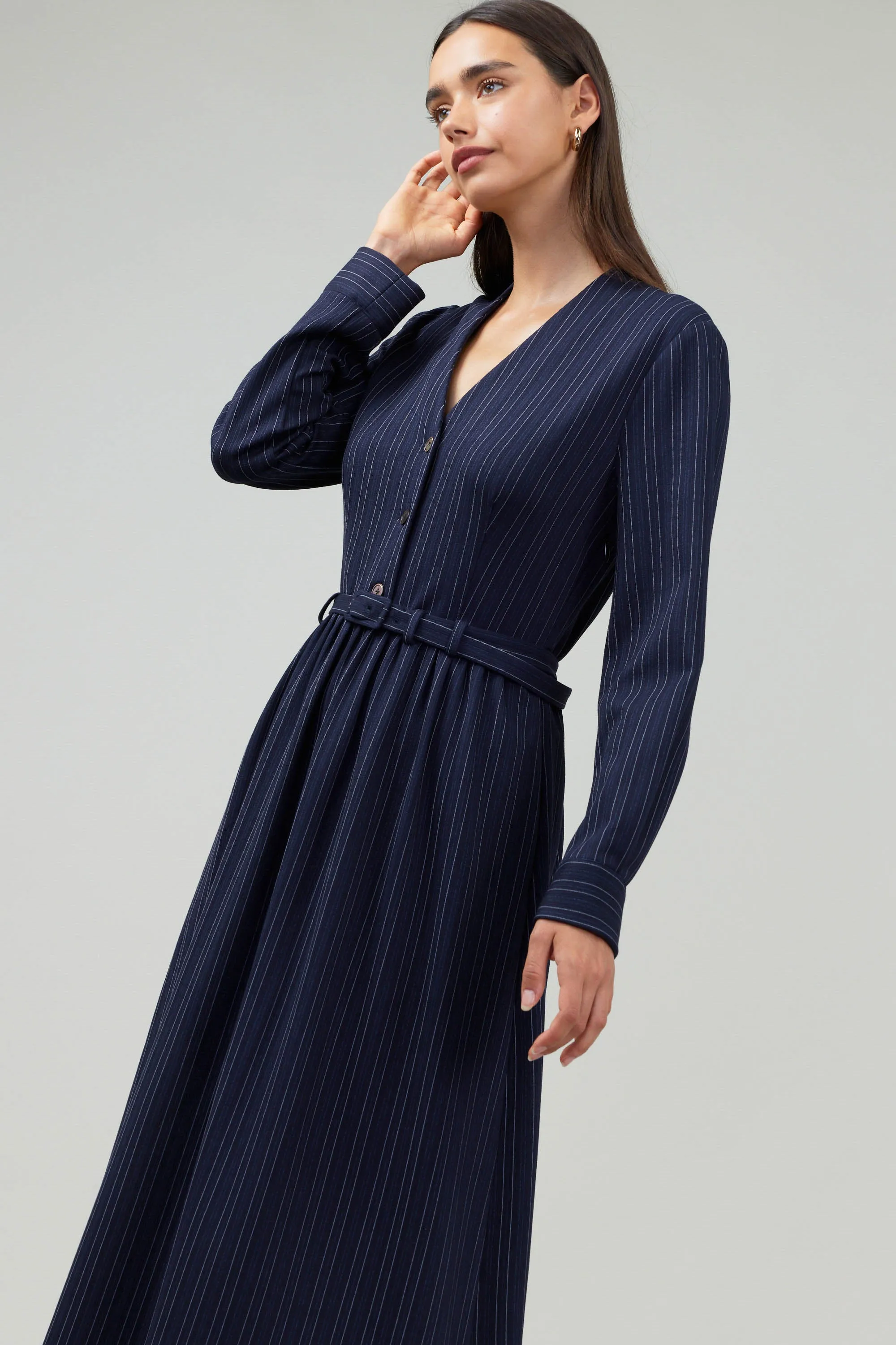 Pinstriped Buttondown Midi Dress