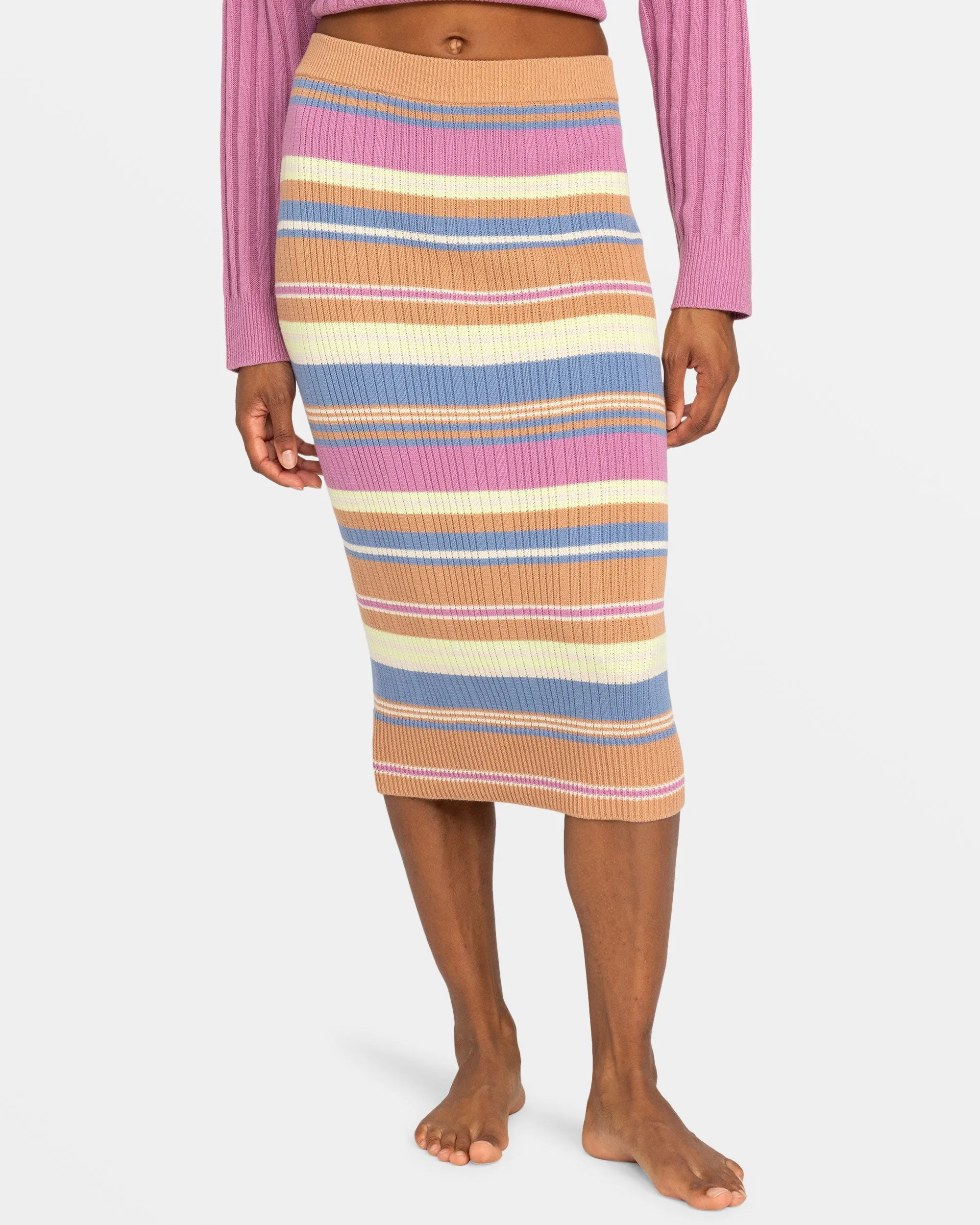 Playa Morning Midi Skirt - Camel Swithbackstripe Sweaters