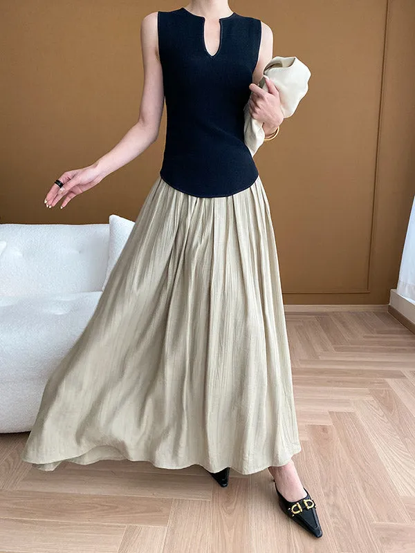 Pleated Solid Color A-Line Skirts Bottoms