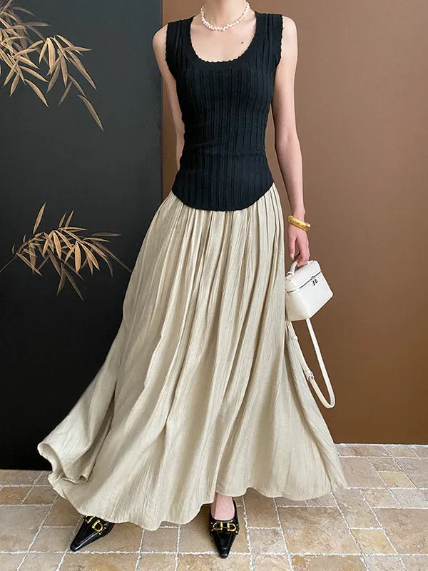 Pleated Solid Color A-Line Skirts Bottoms