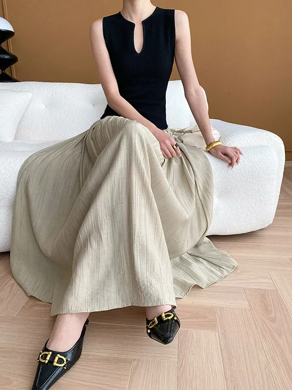 Pleated Solid Color A-Line Skirts Bottoms