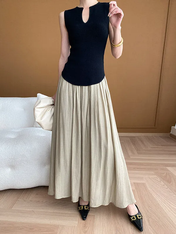 Pleated Solid Color A-Line Skirts Bottoms