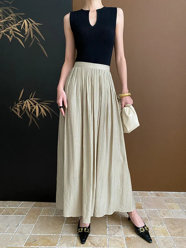 Pleated Solid Color A-Line Skirts Bottoms