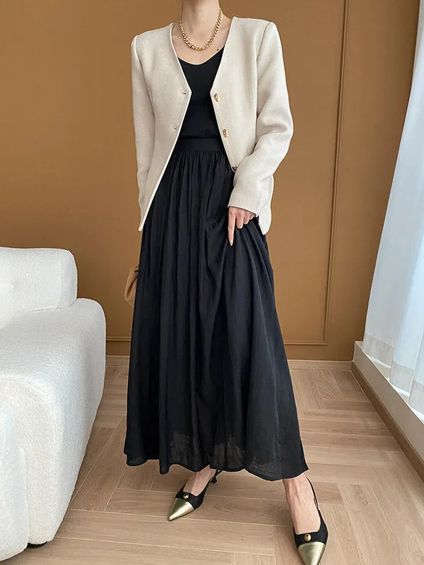 Pleated Solid Color A-Line Skirts Bottoms