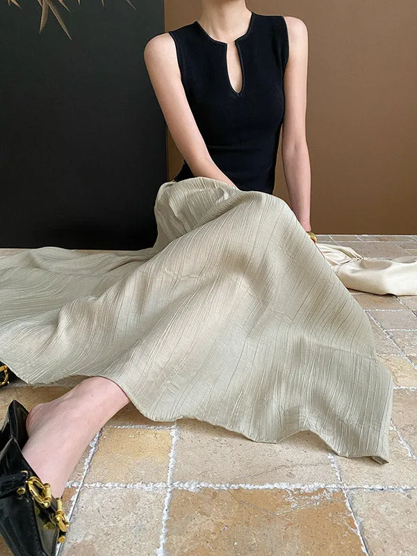 Pleated Solid Color A-Line Skirts Bottoms