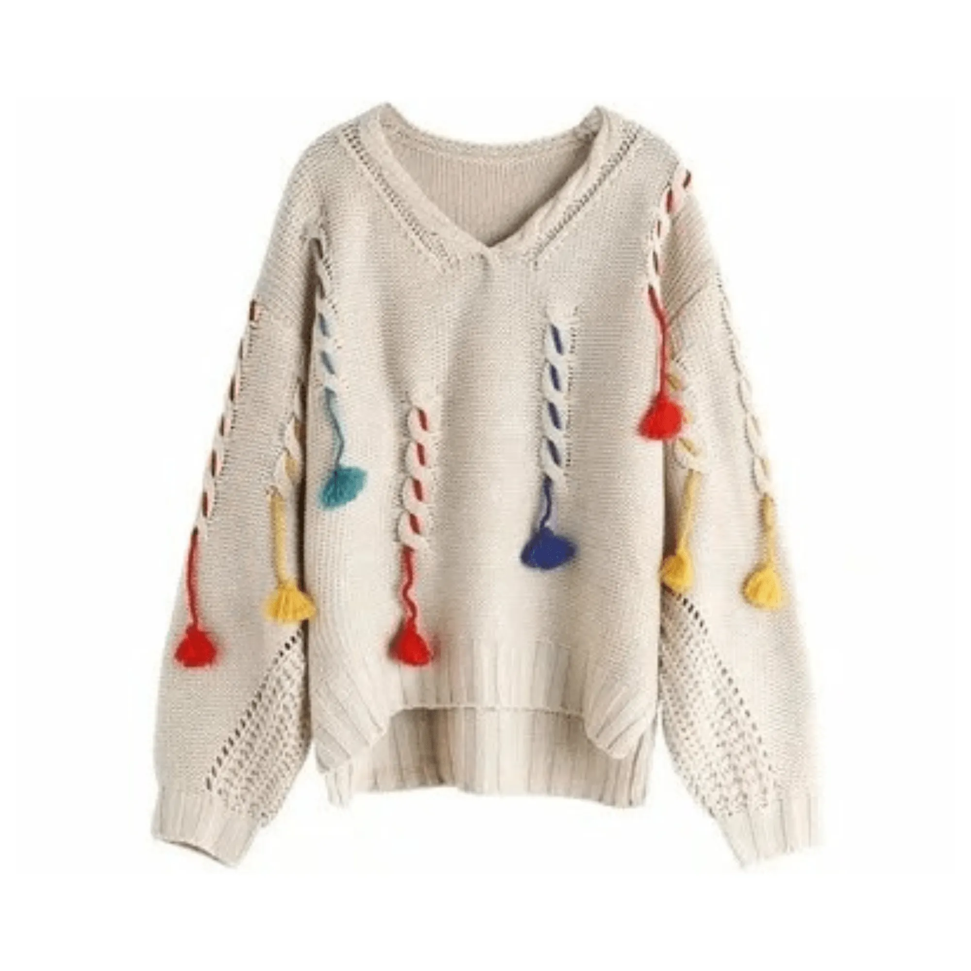 Pre Order:  Multicolor Tassels Knitted Loose Sweater