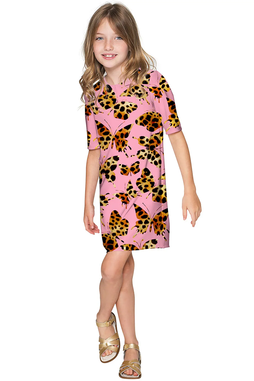 Quaintrelle Grace Pink Butterfly Print Cute Party Shift Dress - Girls