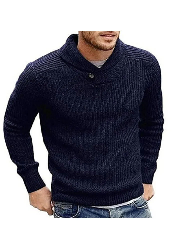 Retro Solid Color Lapel Knitted Sweater