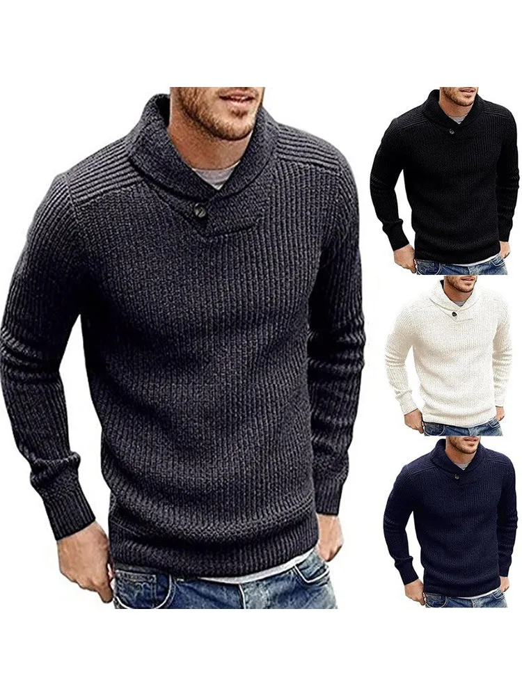 Retro Solid Color Lapel Knitted Sweater