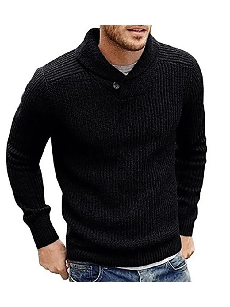 Retro Solid Color Lapel Knitted Sweater