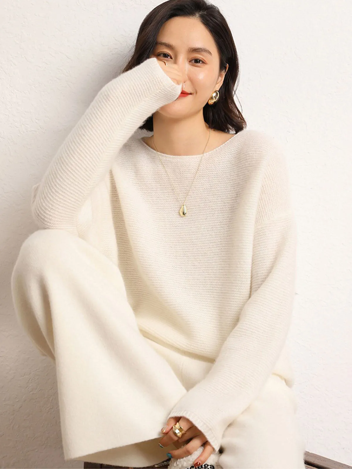 Round Neck Loose Thick and Cozy Pure Cashmere Sweater