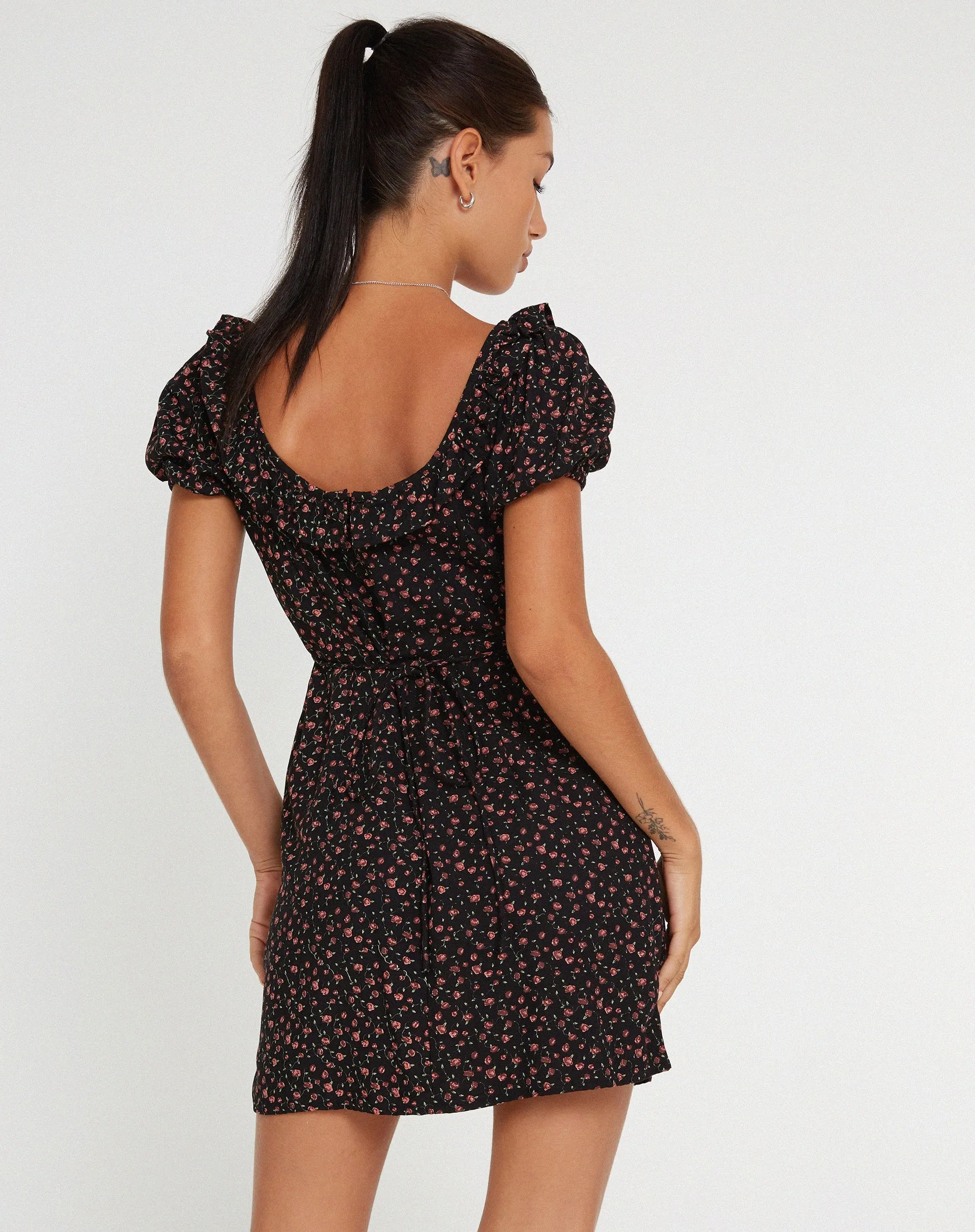 Sasyana Mini Dress in Dark Pink Rose Black