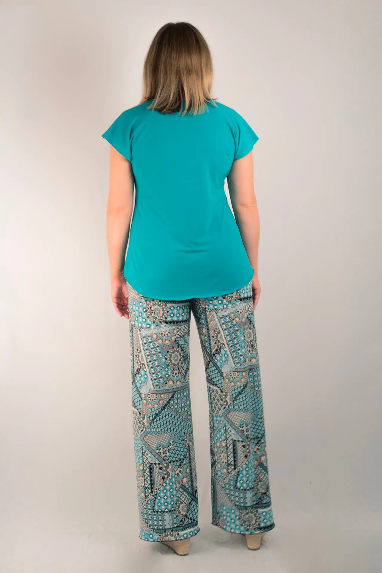 Spearmint Print Wide Leg Jersey Palazzo Pants