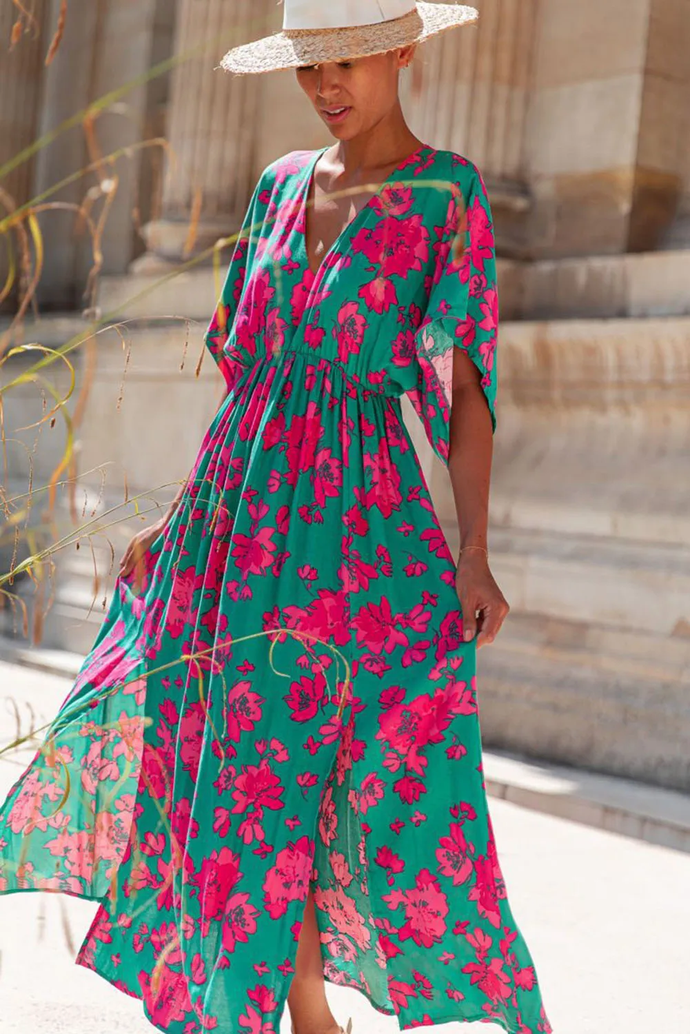 Split Sea Green Flared Maxi Dress